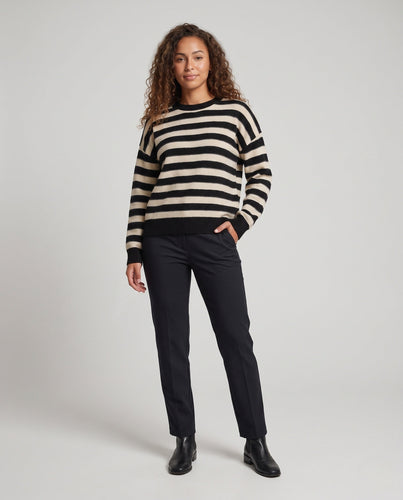 Damen Gestreifter Feinstrickpullover mit Rundhalsausschnitt und lässiger Passform Echoarchiv