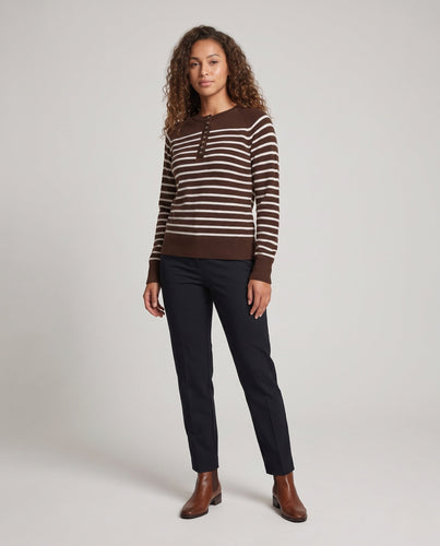 Damen Gestreifter Feinstrickpullover mit Zierknopfleiste und Raglanärmeln Echoarchiv