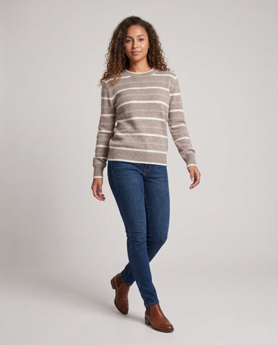 Damen Gestreifter Feinstrickpullover mit Ziernaht und Rundhalsausschnitt Echoarchiv