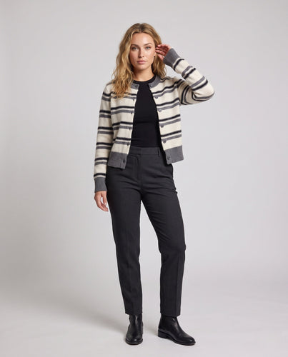 Damen Gestreifter Kurzcardigan im Retro‑College‑Look aus softem Wollmix mit Kontrastbündchen Echoarchiv