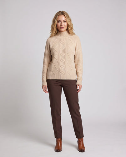 Damen Grobstrick-Rollkragenpullover mit Zopf- und Rautenmuster Echoarchiv