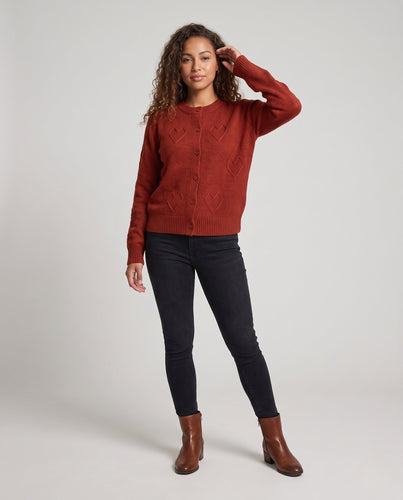 Damen Herz-Ajour Feinstrick-Cardigan mit Rundhalsausschnitt und kaschmirähnlicher Mohair-Optik Echoarchiv