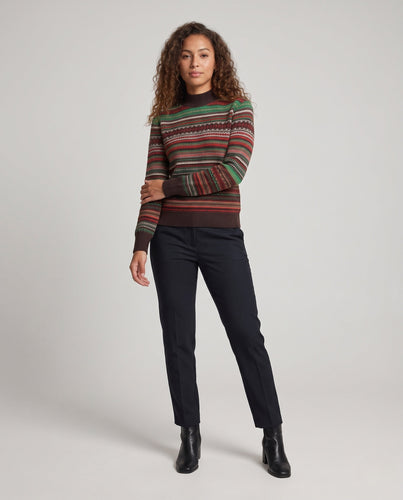 Damen Jacquard-Feinstrickpullover mit kurzem Stehkragen, kastiger Silhouette und Multistreifen-Design Echoarchiv