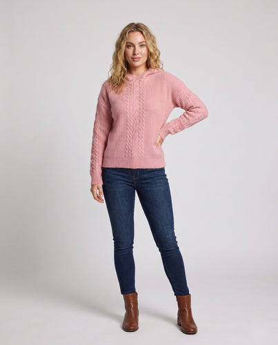 Damen Kapuzenpullover aus flauschigem Zopfstrick mit kaschmirähnlicher Optik Echoarchiv