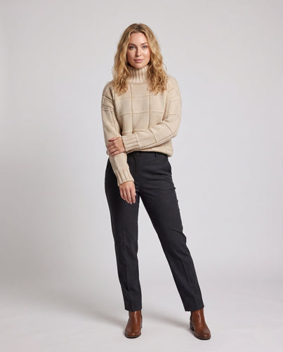 Damen Karierter Feinstrick-Mockneckpullover mit kastiger Oversize-Silhouette Echoarchiv