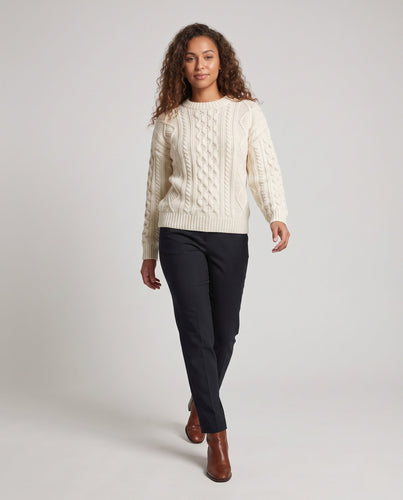 Damen Oversize Zopfstrickpullover im Aran‑Look mit Rundhals Echoarchiv