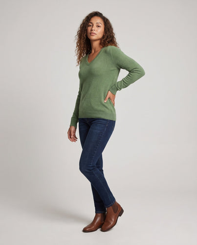 Damen Weicher V‑Ausschnitt‑Pullover in Angora‑Optik mit Mohair‑Mix und gerippten Bündchen Echoarchiv