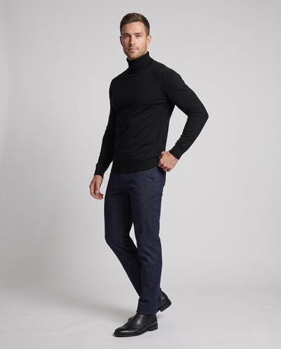 Herren Schlanker Rollkragenpullover aus ultrafeinem Feinstrick mit gerippten Bündchen Echoarchiv