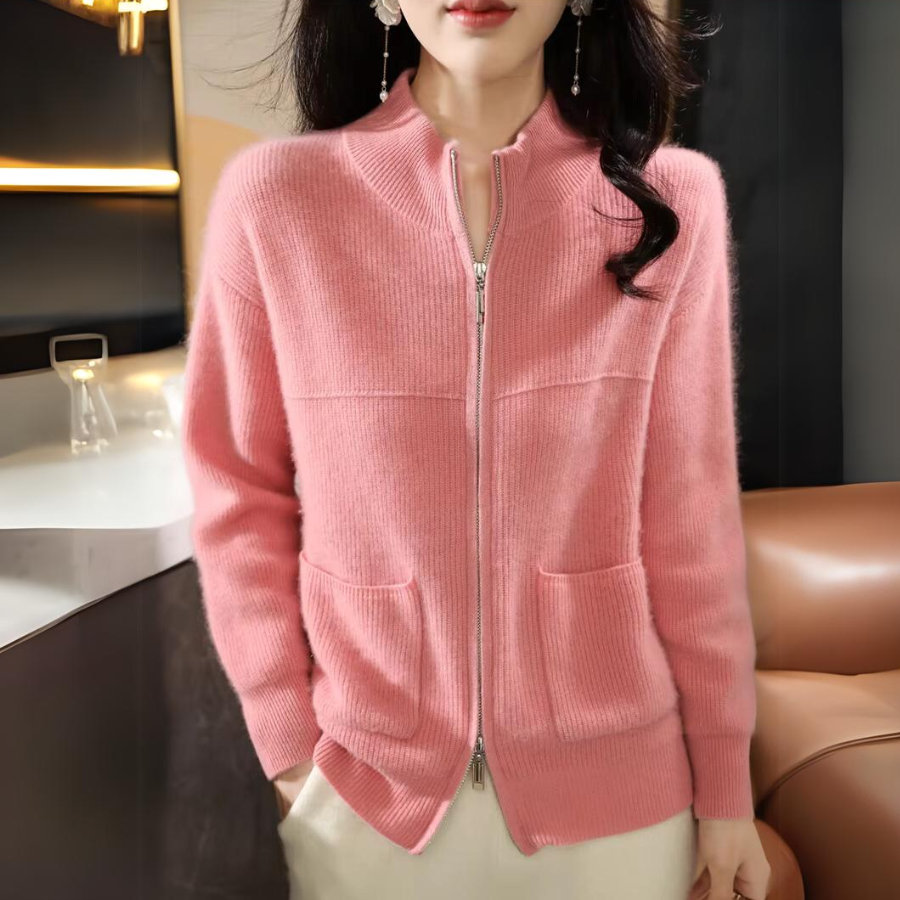 Damen Merino Strickjacke mit Reißverschluss und langen Ärmeln – Veloura