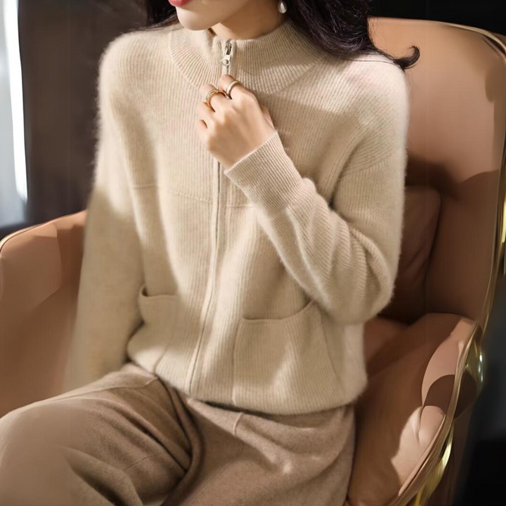 Damen Merino Strickjacke mit Reißverschluss und langen Ärmeln – Veloura