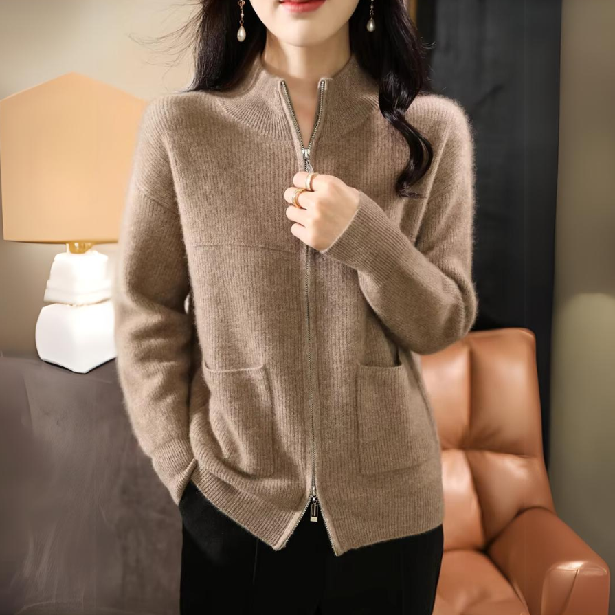 Damen Merino Strickjacke mit Reißverschluss und langen Ärmeln – Veloura