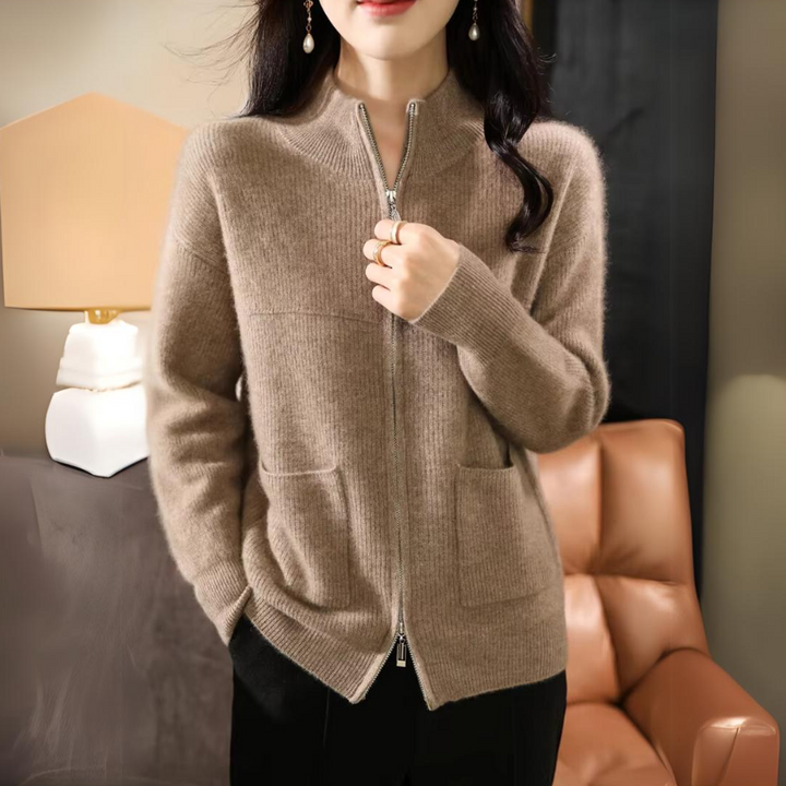 Damen Merino Strickjacke mit Reißverschluss und langen Ärmeln – Veloura