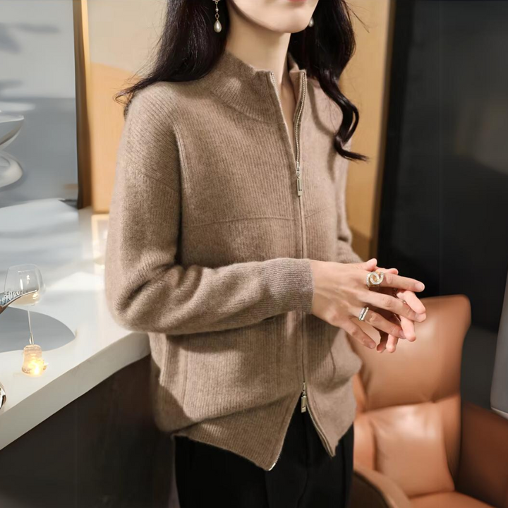 Damen Merino Strickjacke mit Reißverschluss und langen Ärmeln – Veloura