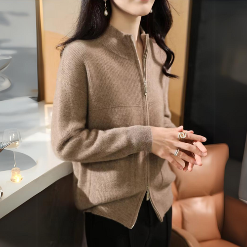 Damen Merino Strickjacke mit Reißverschluss und langen Ärmeln – Veloura