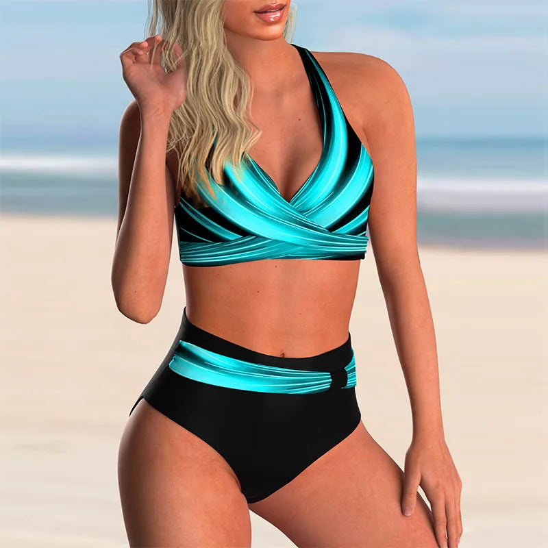 Echoarchiv | Hoch Tailliertes Push-Up-Halter-Bikini-Set für Damen