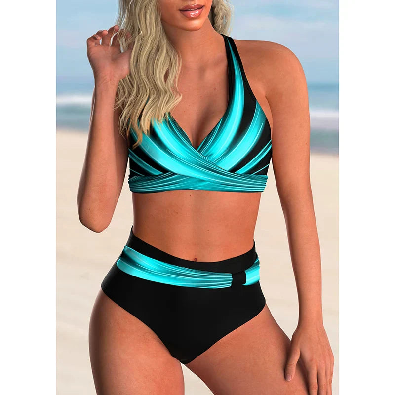 Echoarchiv | Hoch Tailliertes Push-Up-Halter-Bikini-Set für Damen