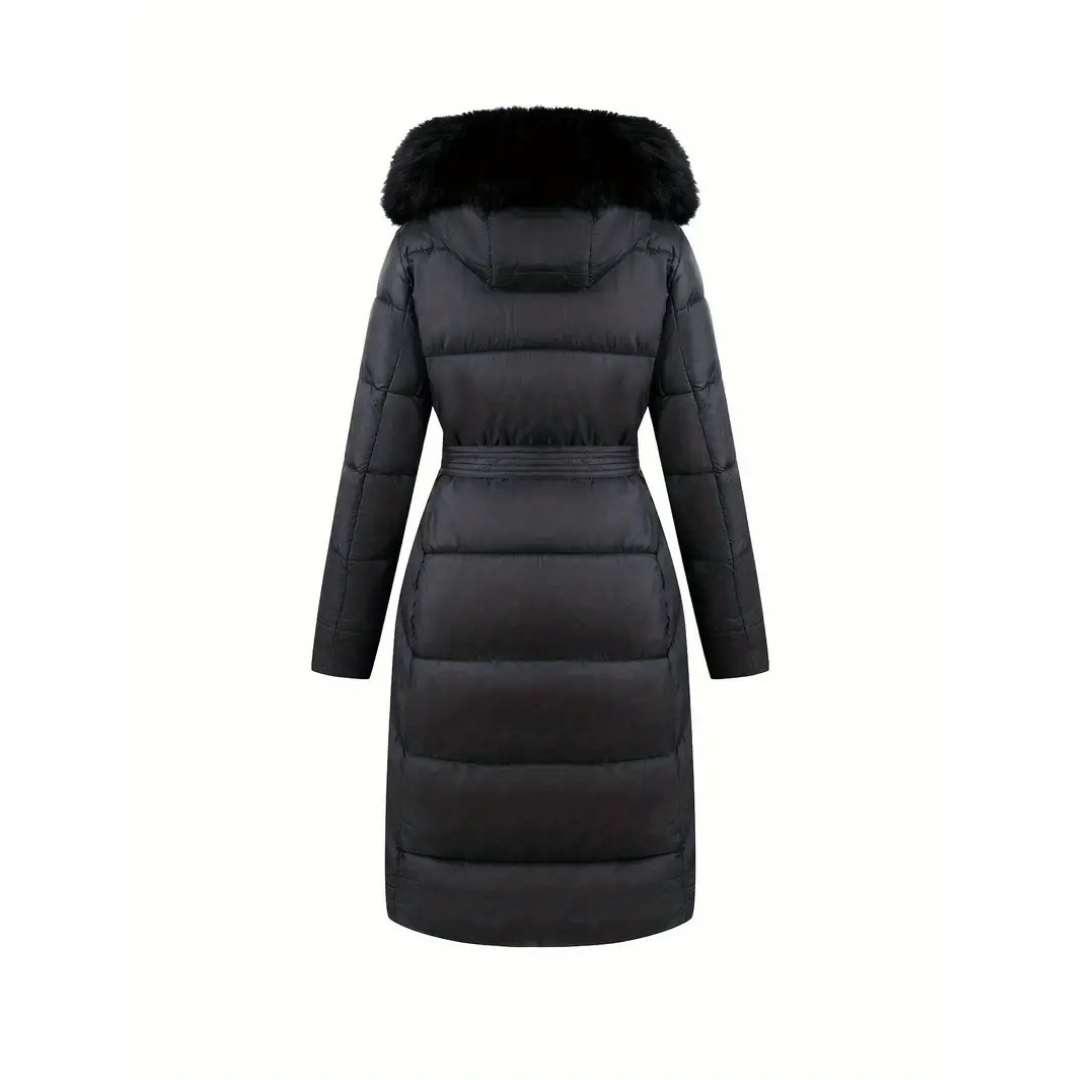 Echoarchiv | Winterjacke - Stilvolle Schwarze Damenjacke mit Einer Kunstfellkapuze