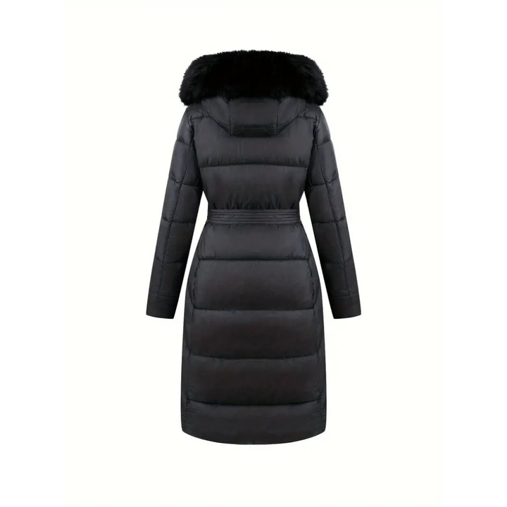 Echoarchiv | Winterjacke - Stilvolle Schwarze Damenjacke mit Einer Kunstfellkapuze