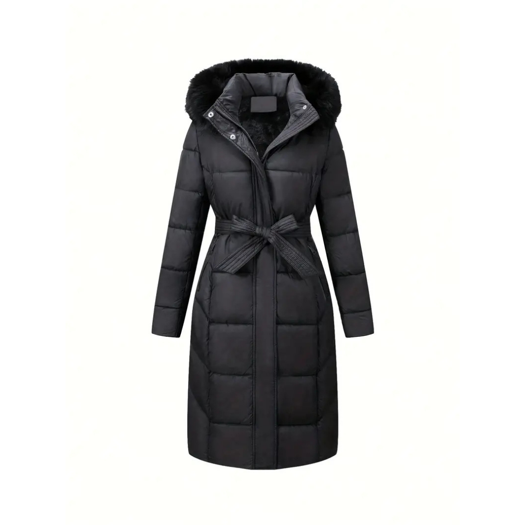 Echoarchiv | Winterjacke - Stilvolle Schwarze Damenjacke mit Einer Kunstfellkapuze