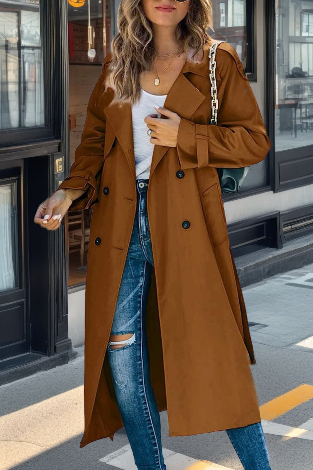 Echoarchiv | Langer Leichter Trenchcoat Damen mit Gürtel