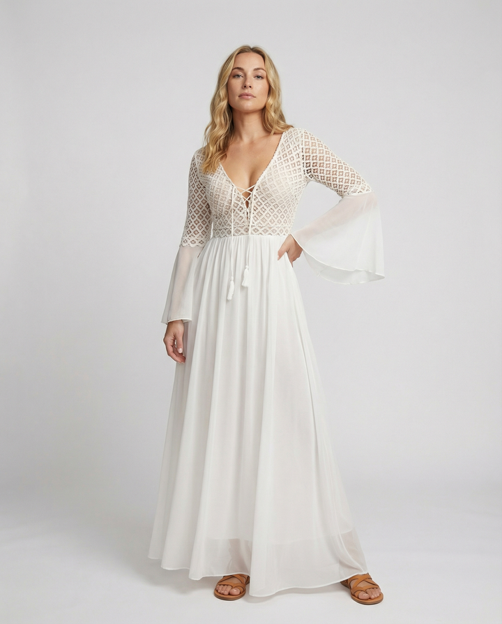 Leichtes Weißes Boho-Kleid mit Fließendem Schnitt für Sommer & Festivals | Echoarchiv
