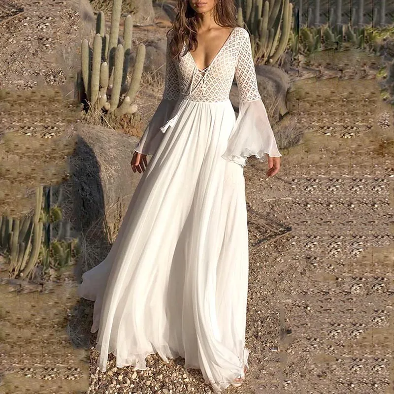 Leichtes Weißes Boho-Kleid mit Fließendem Schnitt für Sommer & Festivals | Echoarchiv
