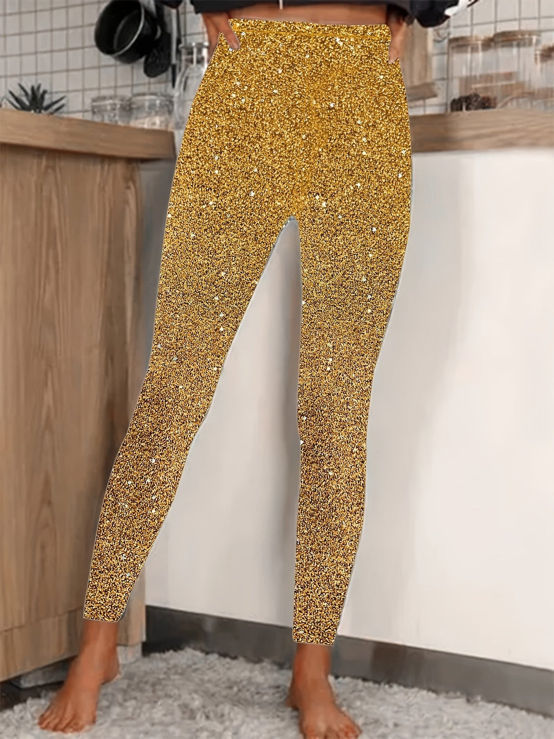 Echoarchiv | Hochtaillierte Pailletten Leggings Glänzend & Komfortabel