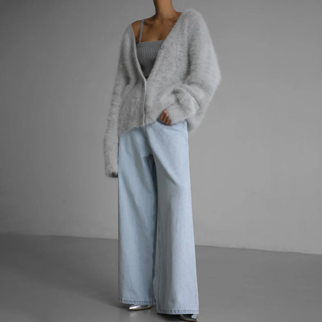 Echoarchiv | Cardigan Weiches Mohair Oversized Passform Lange Ärmel Knopfverschluss