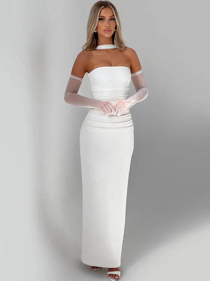 Abendballkleid Strapless Bodenlang Säulensilhouette Halstuchdetail – Élara