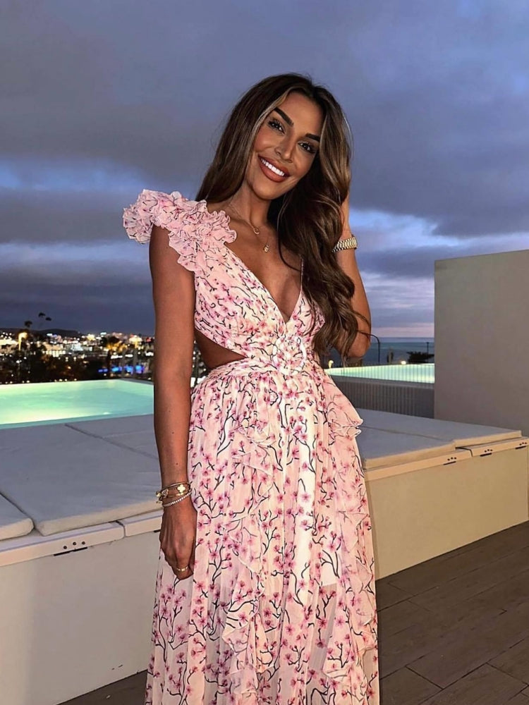Echoarchiv | Cutout Rüsch Maxi Kleid