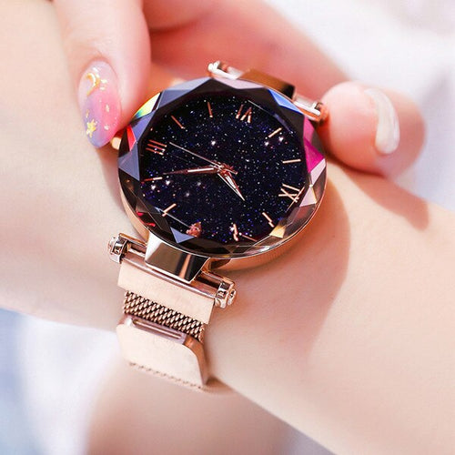 Echoarchiv | Leuchtende Sternenhimmel: Damenmode Sternenhimmel Uhren Magnetische Schnalle Mesh Armband Diamant Quarzuhr Damen Kleideruhr