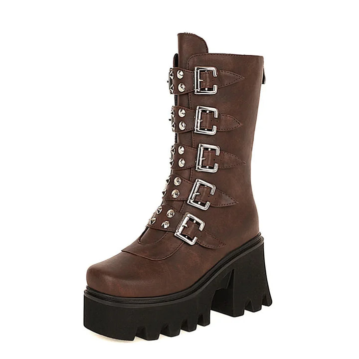 Echoarchiv | Gothic Schuhe Frauen Schwarz Hochstiefel Weiblich Hohe Absatz Frauen Combat Punk Chunky Dame