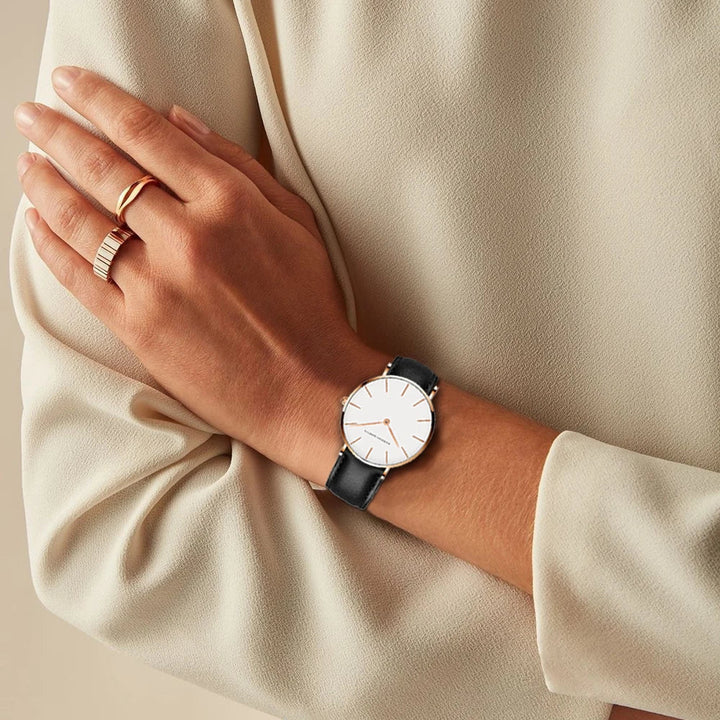 Echoarchiv | Runde Zeitlose Minimalistische Uhr mit Lederarmband für Frauen