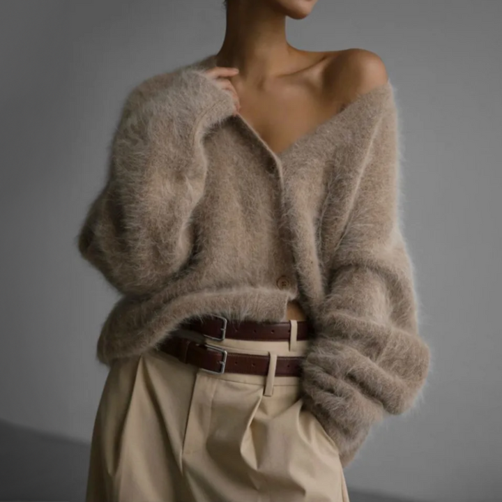Echoarchiv | Cardigan Weiches Mohair Oversized Passform Lange Ärmel Knopfverschluss
