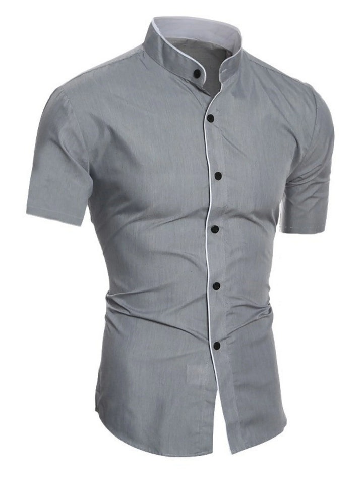 Echoarchiv | Herren Slim Fit Stehkragenhemd Kurzarm