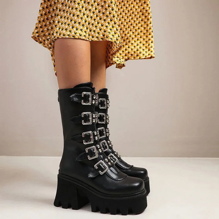 Echoarchiv | Gothic Schuhe Frauen Schwarz Hochstiefel Weiblich Hohe Absatz Frauen Combat Punk Chunky Dame