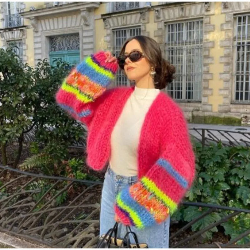 Gestreifte offene Strickjacke – Veloura