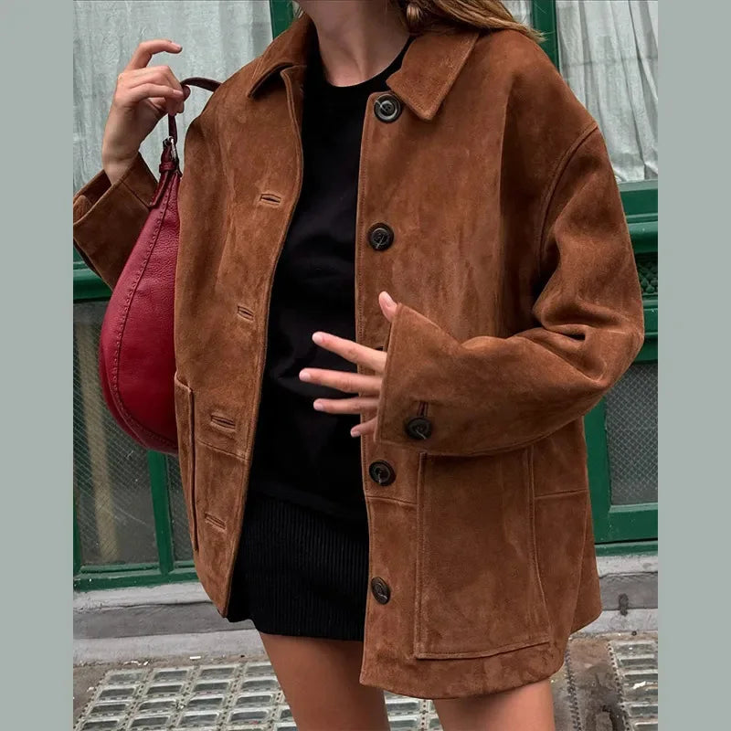 Echoarchiv | Große Wildleder Button-Up-Jacke für Damen