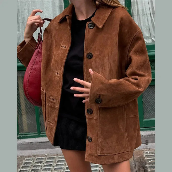 Echoarchiv | Große Wildleder Button-Up-Jacke für Damen