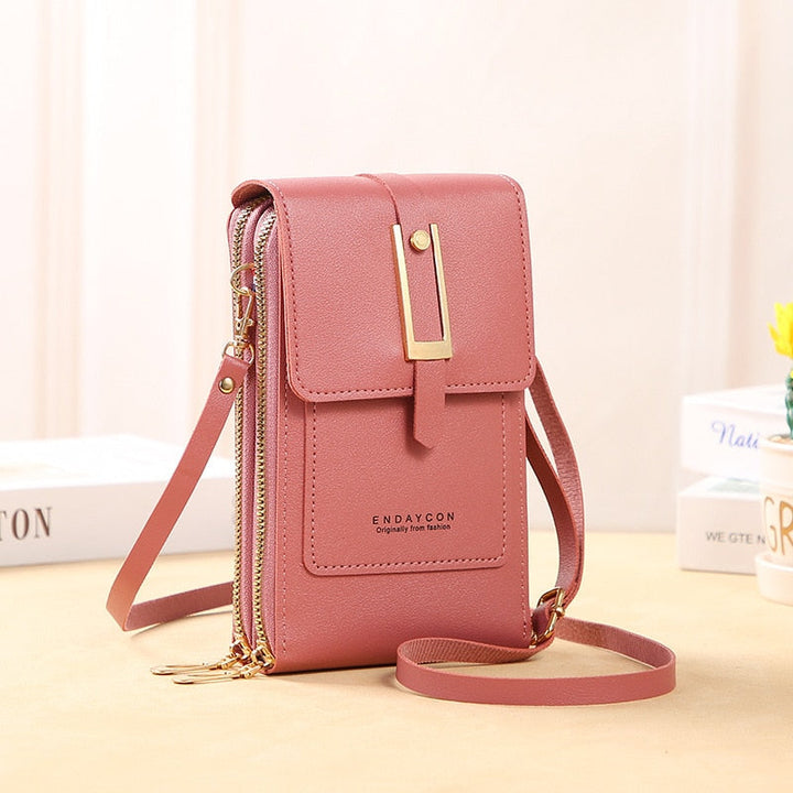 Echoarchiv | Leder Smartphone Clutch Damen Handtasche mit Touchscreen-Fenster