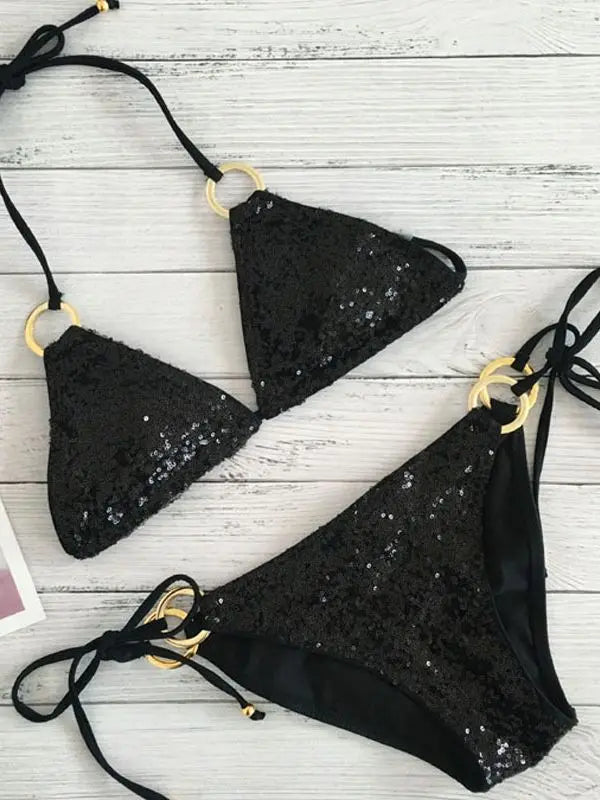 Echoarchiv | Neu Sexy Bikinis Pailletten Goldfarbe Frauen Bandage Bikini Set Push-Up Vorgepolsterter Bh BadEchoarchivnzug Set BadeEchoarchiv