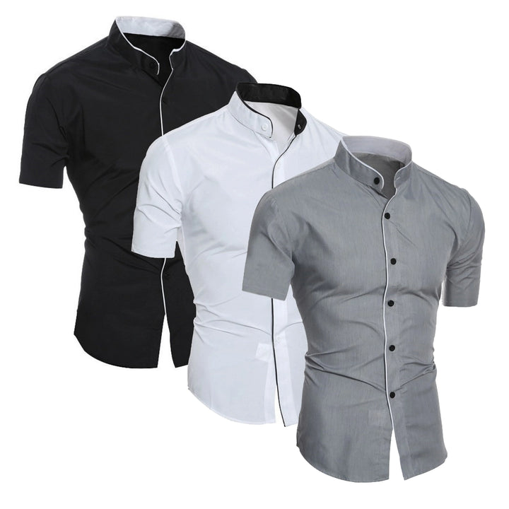 Echoarchiv | Slim Fit Stehkragen Kurzarmhemd Business Lässig