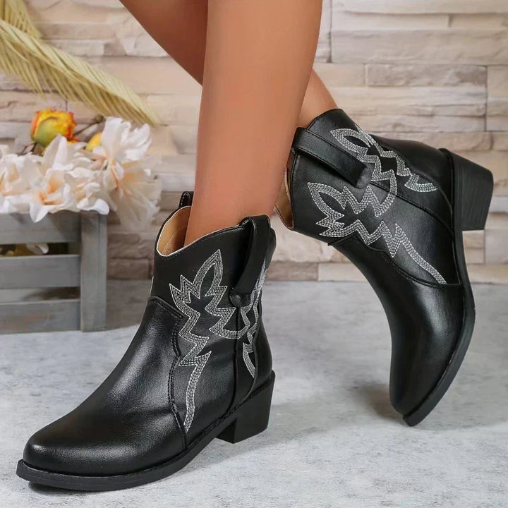 Echoarchiv - PU niedriger Absatz rutschfeste Damen Cowboystiefel
