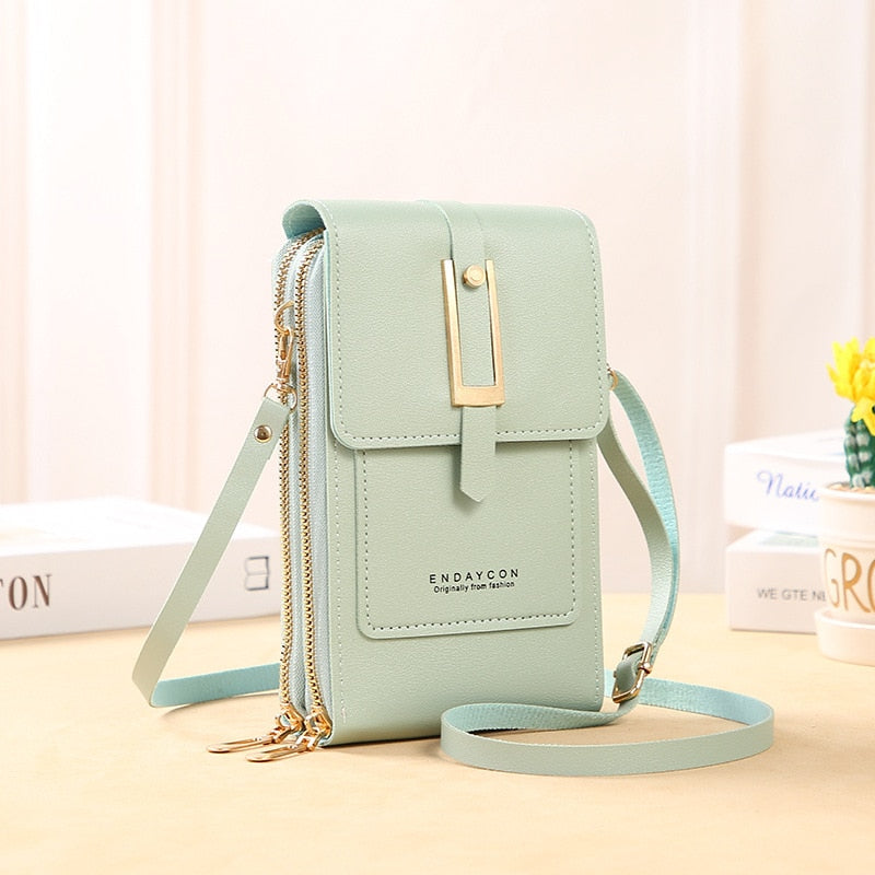 Echoarchiv | Leder Smartphone Clutch Damen Handtasche mit Touchscreen-Fenster