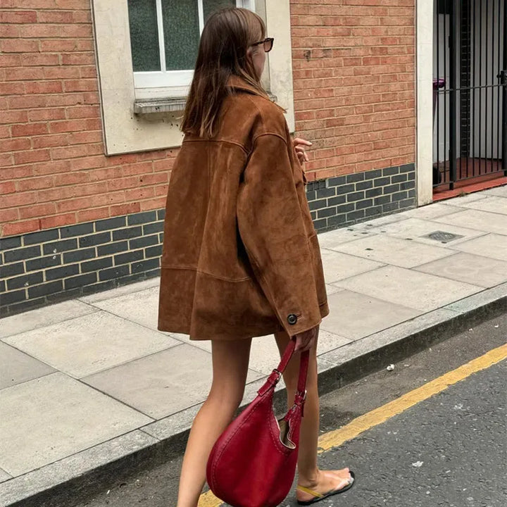 Echoarchiv | Große Wildleder Button-Up-Jacke für Damen