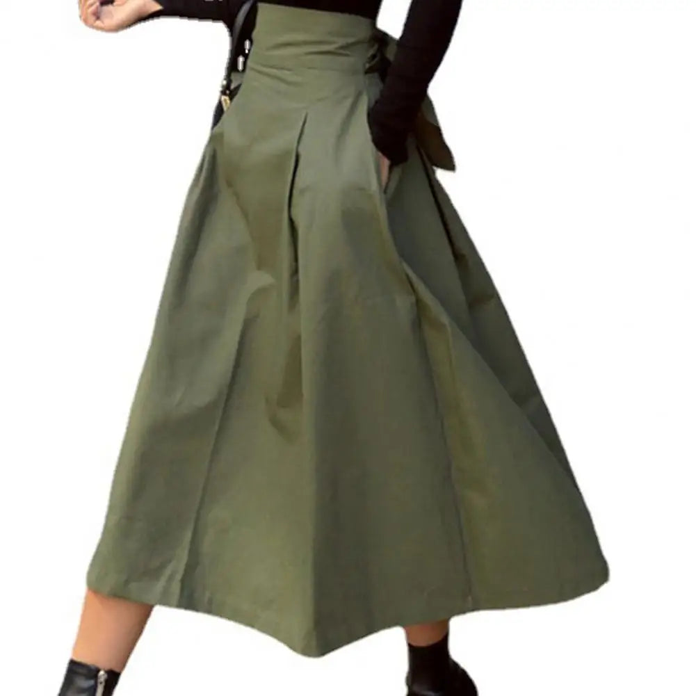 Echoarchiv | Einfarbiger Midi-Rock Damen Sommerrock Hohe Taille A-Linie Rock für Damen Knöchellanger Rock Faldas Larga