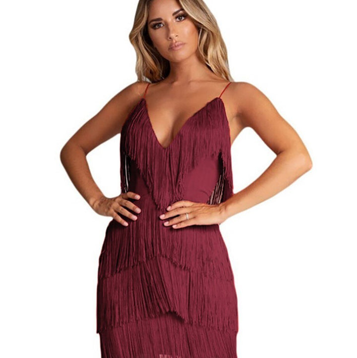 Sexy Fransen Minikleid mit Tiefem V-Ausschnitt für Club & Party | Echoarchiv
