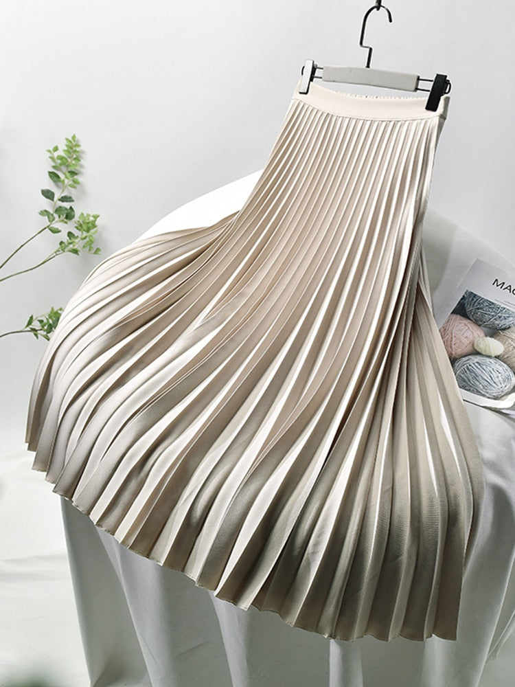 Echoarchiv | Markendesigner Damen Eleganter Schicker Solider Plisseerock Hohe Taille Luxusmode