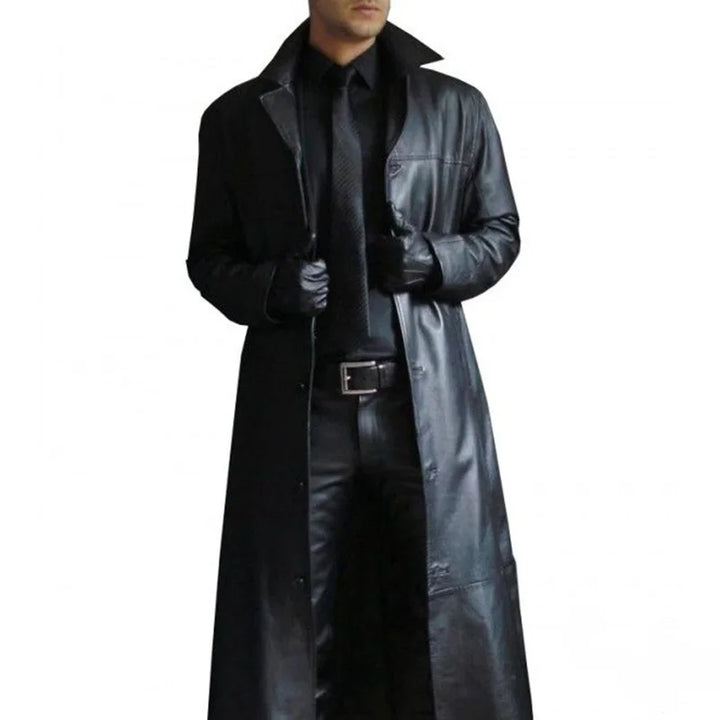 Echoarchiv | Lange Kunstlederjacke für Herren mit Krage