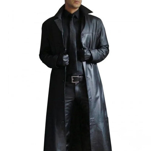 Echoarchiv | Lange Kunstlederjacke für Herren mit Krage